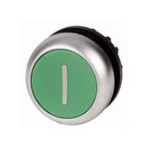Botón pulsador plano, color verde, momentáneo, símbolo l