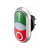 Botón pulsador doble, color verde (I)/rojo (O)
