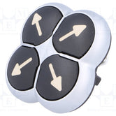 Botón de 4 posiciones color negro, símbolo 4 flechas blancas con interlock mecánico