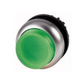 Botón pulsador saliente, color verde, iluminado, momentáneo