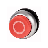 Botón pulsador saliente, color rojo, con retención, símbolo O