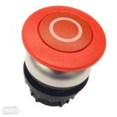 Botón pulsador tipo hongo, color rojo, con retenciÌ?n, símbolo O