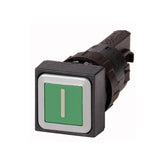 Botón pulsador ,color verde, momentáneo, simbolo (I)